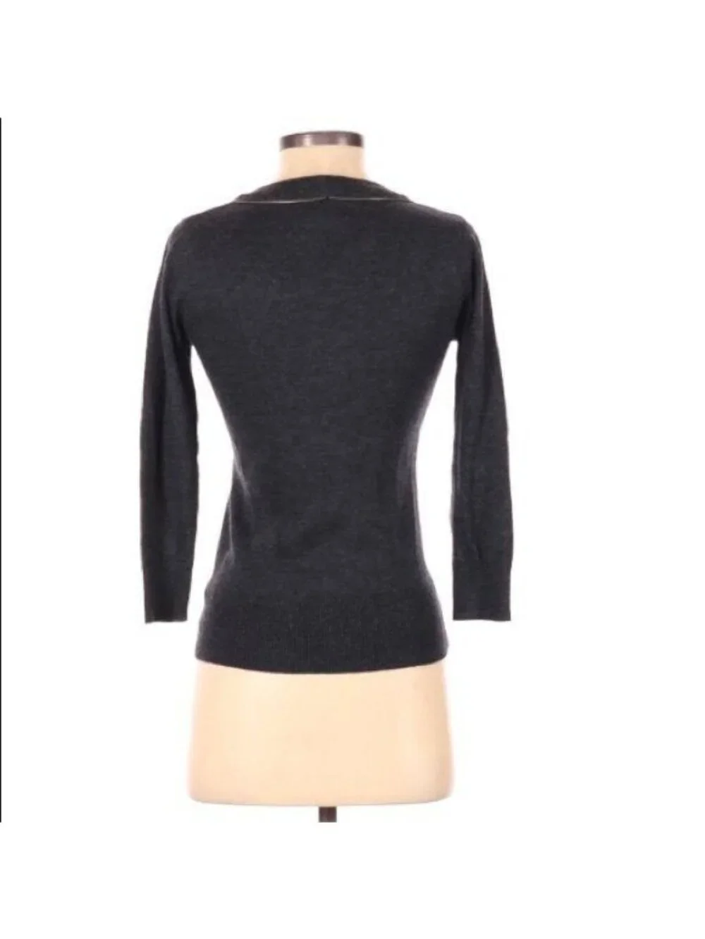 F21 Womens Charcoal Gray V-Neck Sweater With Zipper Accent 3/4 Sleeves Size Smal